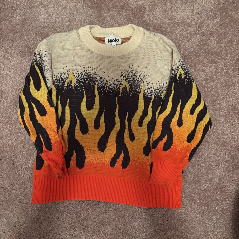 Molo Men's Sweater - Beige, Black, and Orange Flames